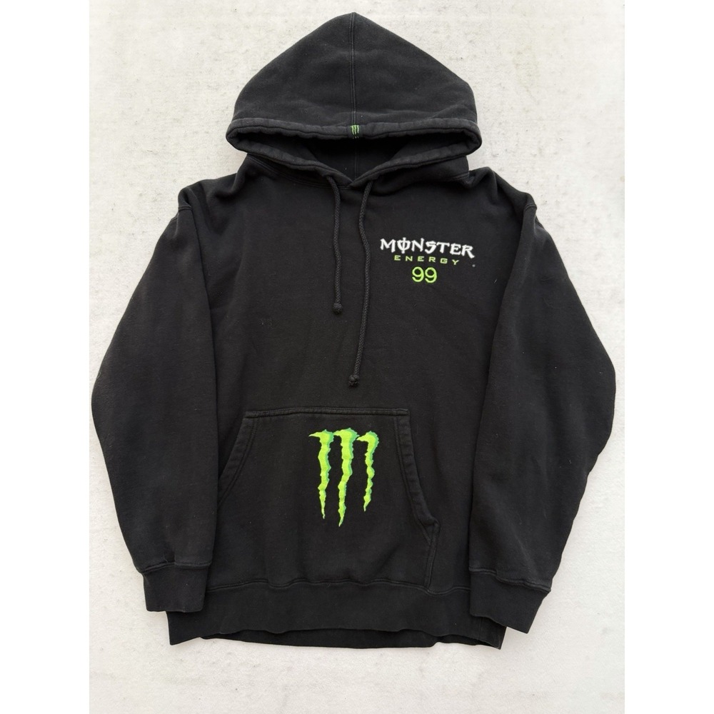 Monster Energy Hoodie Sweatshirt Mens M Black Racing #99 Pullover Stitched RARE